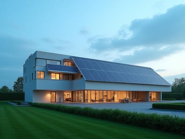 Zonnepanelen geplaatst op een modern kantoorpand